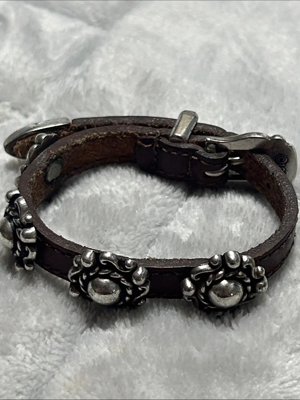 Vintage 1994 Brighton leather bracelet featuring silver-tone medallion studs